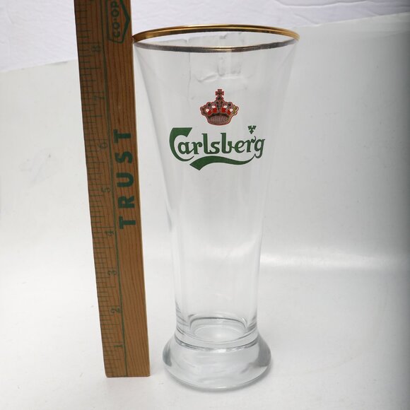 Vintage Carlsberg Gold Rim Beer Glass Pilsner Danish 16oz Drink Retro Bar - Picture 4 of 7